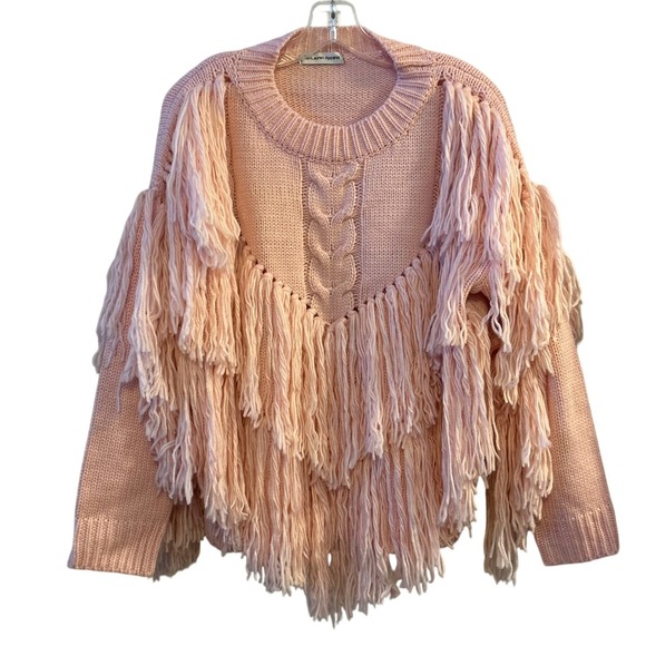 ToniLauren Apparel Sweaters - ToniLauren Apparel Pink Cable Knit Fringe Sweater Size M